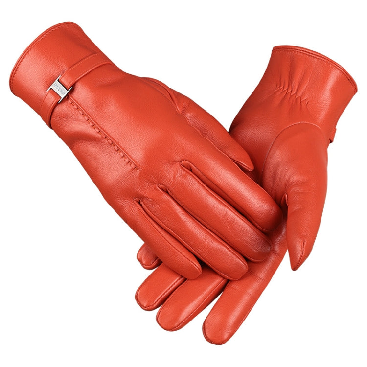 OZERO Women Sheepskin Warm Gloves with Fleece Lining Split Finger Elasticated Gloves, Size: L(Orange Red) - Full Finger Gloves by OZERO | Online Shopping South Africa | PMC TechLife | Buy Now Pay Later Mobicred