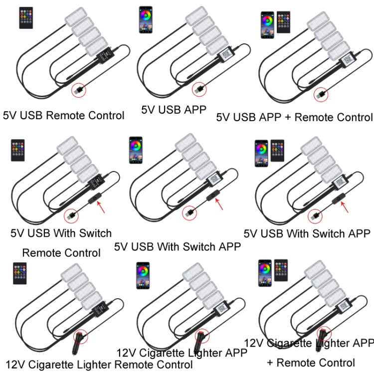 Eight-Color LED Voice Control Car Music Rhythm Atmosphere Light, Specification: 5V USB With Switch APP - Atmosphere lights by PMC TechLife | Online Shopping South Africa | PMC TechLife | Buy Now Pay Later Mobicred
