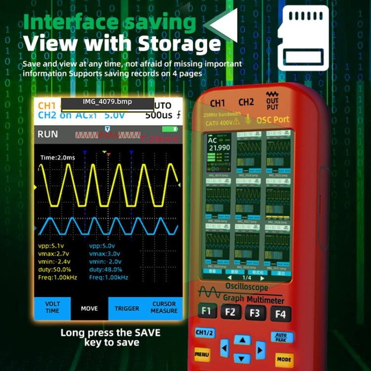 BSIDE O9 Digital Handheld Dual Channel 50MHz Oscilloscope Signal Source Multimeter, Spec: With Dual Oscilloscope Probe (Red) - Digital Multimeter by BSIDE | Online Shopping South Africa | PMC TechLife | Buy Now Pay Later Mobicred