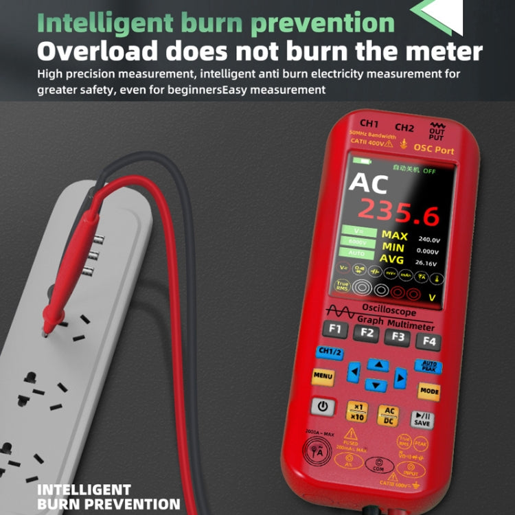 BSIDE O9 Digital Handheld Dual Channel 50MHz Oscilloscope Signal Source Multimeter, Spec: With Dual Oscilloscope Probe (Red) - Digital Multimeter by BSIDE | Online Shopping South Africa | PMC TechLife | Buy Now Pay Later Mobicred