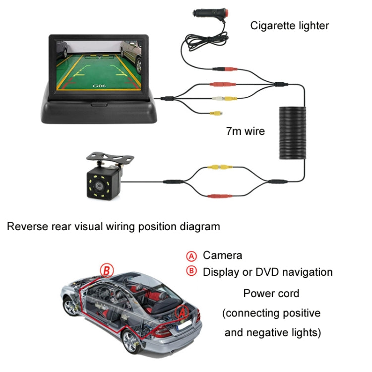 4.3 Inch Display Night Vision Waterproof Reversing Camera +7 Meter Extension Cable, Color: Detachable Screen + Butterfly 8 Light Camera - Rear View Cameras by PMC TechLife | Online Shopping South Africa | PMC TechLife | Buy Now Pay Later Mobicred