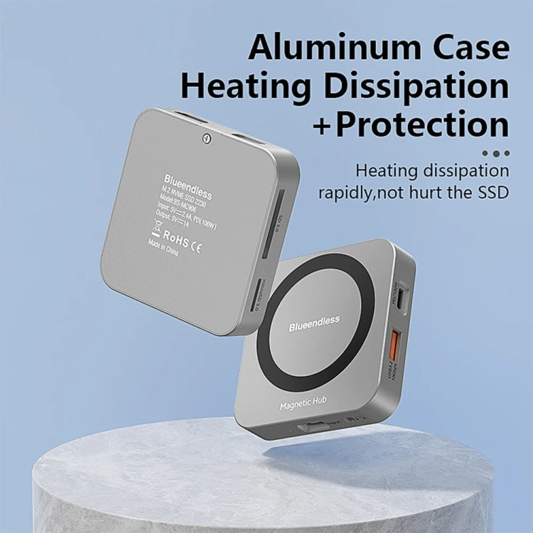 Blueendless 8-In-1 Magnetic HUB With M.2 NVMe/SATA SSD Enclosure (HDMI+PD100W+USB-C/Type-C 3.2+USB-A 3.2+SD+TF+AUX) - HDD Enclosure by Blueendless | Online Shopping South Africa | PMC TechLife | Buy Now Pay Later Mobicred