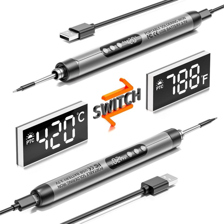 USB Digital Display Charging Soldering Iron Set 5-speed Temperature Adjustable 3 Heads Gray - Soldering Iron Set by PMc TechLife | Online Shopping South Africa | PMc TechLife | Buy Now Pay Later Mobicred