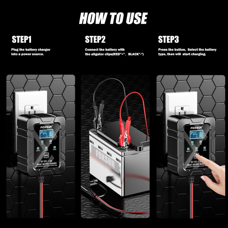 FOXSUR 6V/12V 1.5A Lawn Mower Motorcycle Lead Acid Battery SAE Plug Charger(US Plug) - Battery Charger by FOXSUR | Online Shopping South Africa | PMC TechLife | Buy Now Pay Later Mobicred