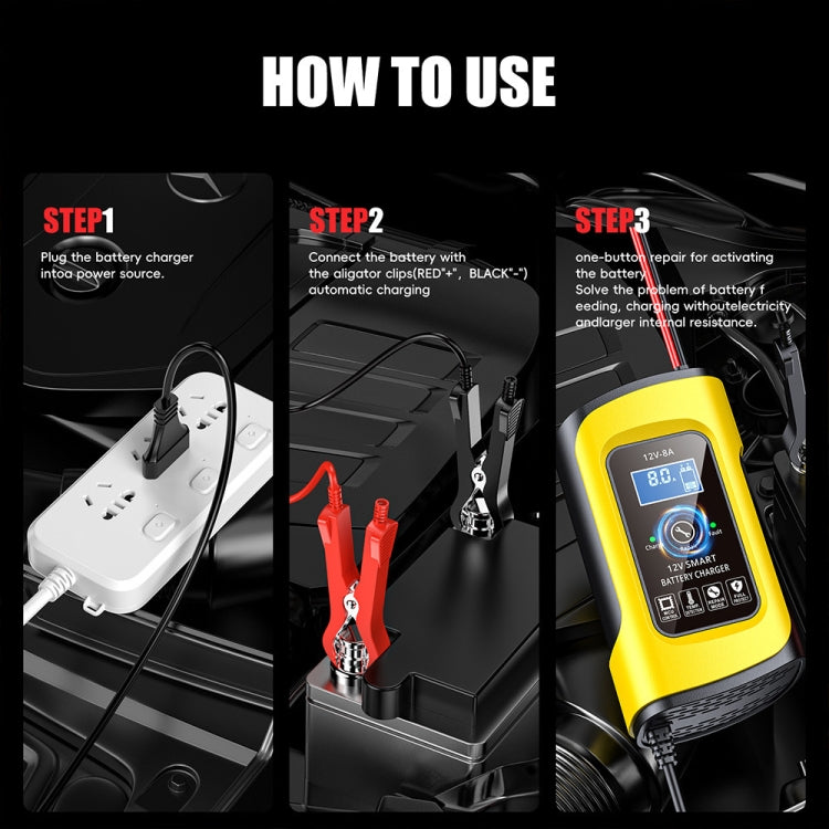 FOXSUR 12V8A SUV Car Motorcycle Intelligent Repair Type Lead-acid Battery Charger(UK Plug) - Battery Charger by FOXSUR | Online Shopping South Africa | PMC TechLife | Buy Now Pay Later Mobicred