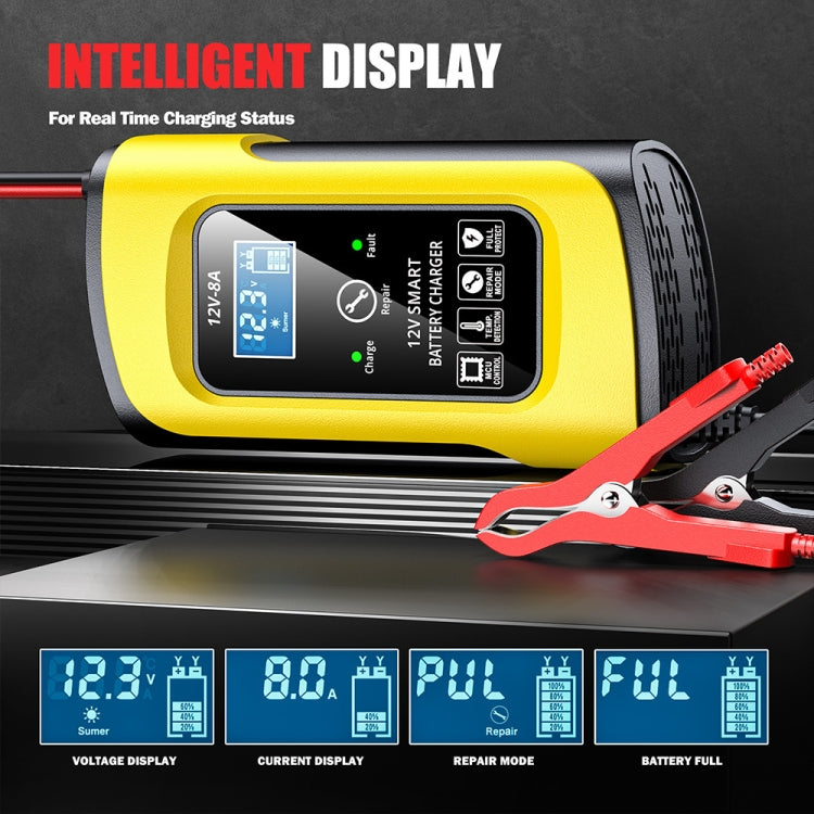 FOXSUR 12V8A SUV Car Motorcycle Intelligent Repair Type Lead-acid Battery Charger(UK Plug) - Battery Charger by FOXSUR | Online Shopping South Africa | PMC TechLife | Buy Now Pay Later Mobicred