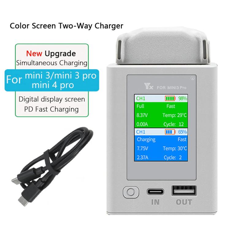 For DJI Mini 4 Pro / Mini 3 Pro / Mini 3 YX Color Screen Dual-way Charger Battery Manager With 65W EU Plug - free shipping - PMC TechLife - Order now!