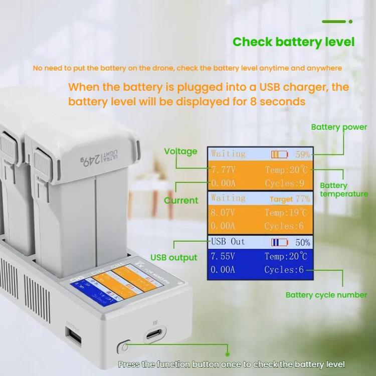 For DJI Mini 4 Pro / Mini 3 Pro / Mini 3 YX Color Screen 3-Way Charger Battery Manager With 65W US Plug - free shipping - PMC TechLife - Order now!