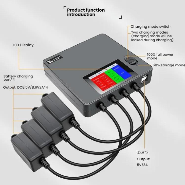 For DJI Mini 4 Pro / Mini 3 Pro / Mini 3 Color Screen Digital Display Four-Way Charger Battery Manager  UK Plug - free shipping - PMC TechLife - Order now!