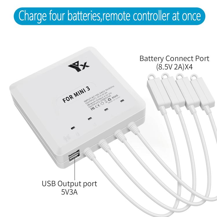 For DJI Mini 4 Pro / Mini 3 Pro / Mini 3 Drone YX 4-way Charger Battery Butler AU Plug - free shipping - PMC TechLife - Order now!