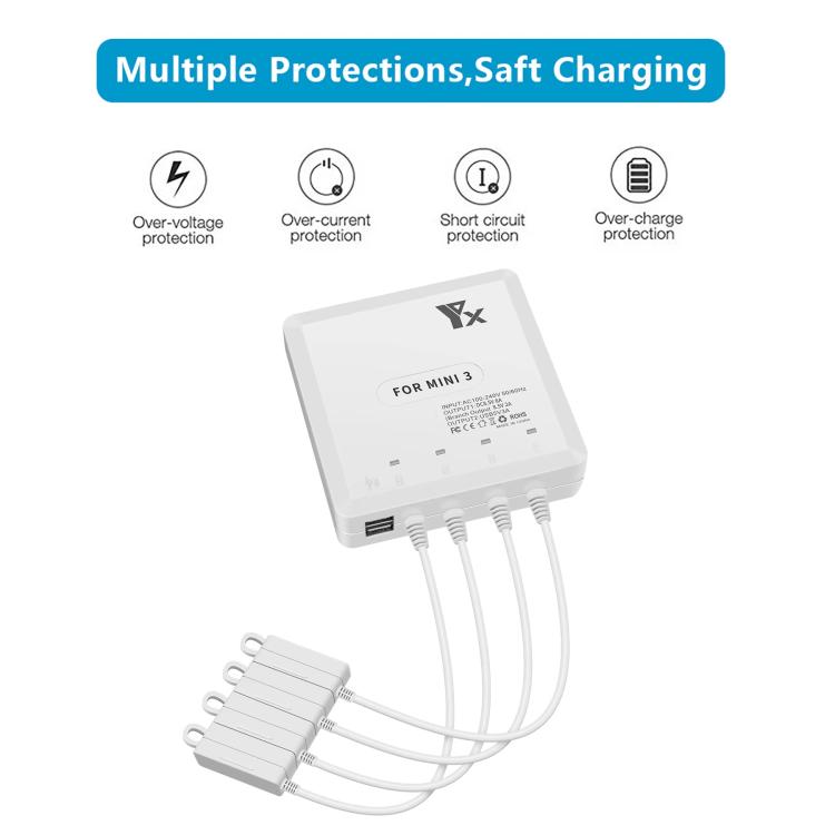 For DJI Mini 4 Pro / Mini 3 Pro / Mini 3 Drone YX 4-way Charger Battery Butler AU Plug - free shipping - PMC TechLife - Order now!
