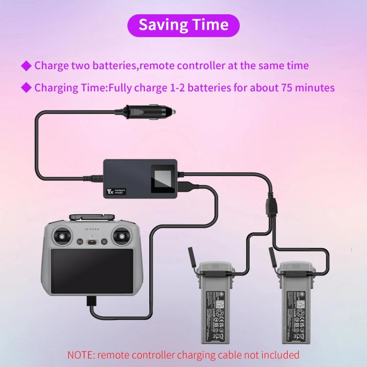 For DJI Air 3S /Air 3 YX Digital Display Car Charger Charge 2 Batteries At the Same Time(Black) - free shipping - PMC TechLife - Order now!