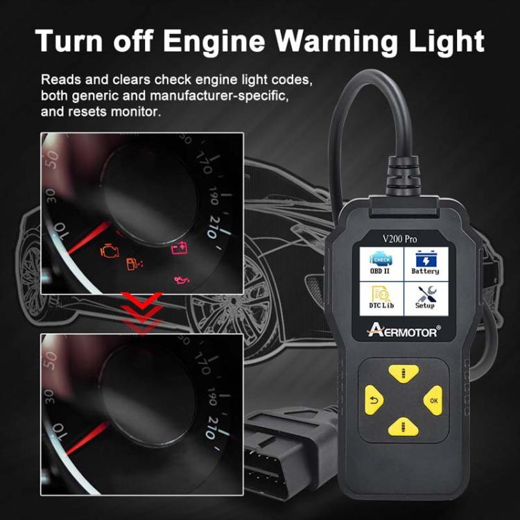 AERMOTOR V200PRO Car Troubleshooter Engine Inspection Scanner Readout Card ELM327 Battery Inspection Tool(Black) - free shipping - PMC TechLife - Order now!
