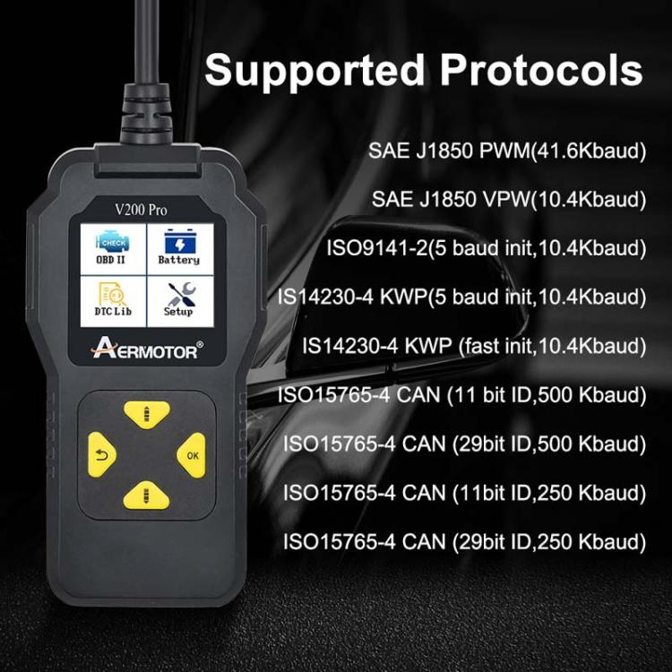 AERMOTOR V200PRO Car Troubleshooter Engine Inspection Scanner Readout Card ELM327 Battery Inspection Tool(Black) - free shipping - PMC TechLife - Order now!