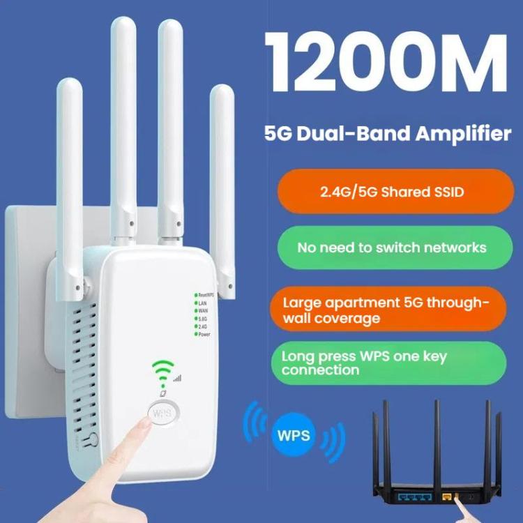 Urant U11 1200Mbps 2.4G&5.8G Wireless Repeater WiFi Signal Amplifier Support WPS Quick Setting US Plug Black - free shipping - PMC TechLife - Order now!