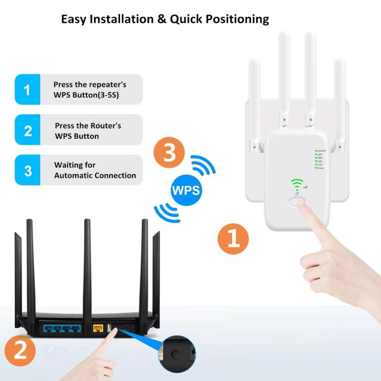 Urant U11 1200Mbps 2.4G&5.8G Wireless Repeater WiFi Signal Amplifier Support WPS Quick Setting EU Plug Black - free shipping - PMC TechLife - Order now!