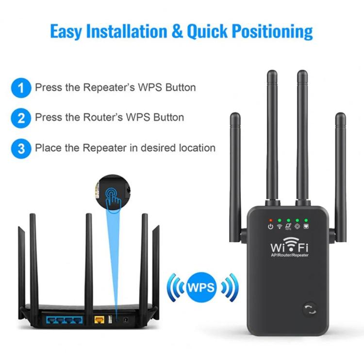Urant U9 300Mbps 2.4G Wireless Repeater WiFi Signal Amplifier Support WPS Quick Setting US Plug Black - free shipping - PMC TechLife - Order now!
