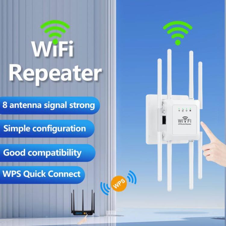 U18 1200Mbps 2.4G & 5G  Wireless Repeater WiFi Signal Amplifier With 8 Antenna EU Plug White - Broadband Amplifiers by PMC TechLife | Online Shopping South Africa | PMC TechLife | Buy Now Pay Later Mobicred