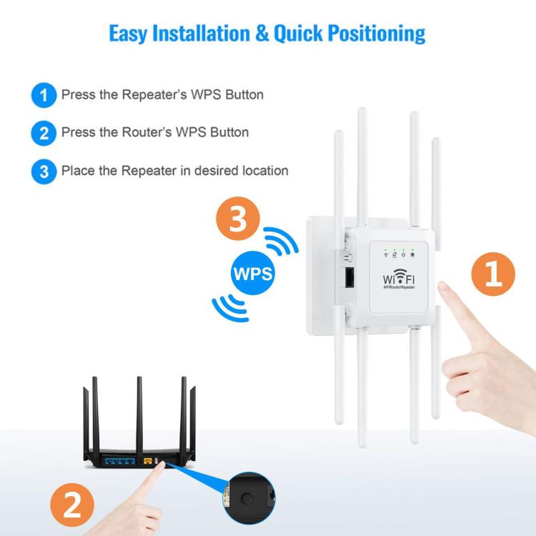 U18 300Mbps 2.4G Wireless Repeater WiFi Signal Amplifier With 8 Antennas US Plug White - Broadband Amplifiers by PMC TechLife | Online Shopping South Africa | PMC TechLife | Buy Now Pay Later Mobicred