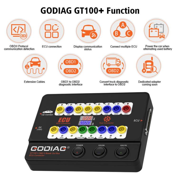 GODIAG GT100+ OBDII Breakout Box Diagnostic Port Tester ECU Bench Connector, UK Plug - free shipping - PMc TechLife - Order now!