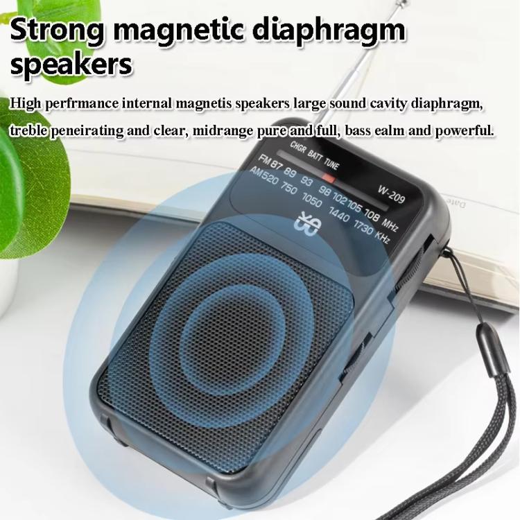 W-209 Mini Portable Rechargeable / Battery Dual-mode Powered Pointer FM Radio with Flashlight(White) - Radio Player by PMC TechLife | Online Shopping South Africa | PMC TechLife | Buy Now Pay Later Mobicred