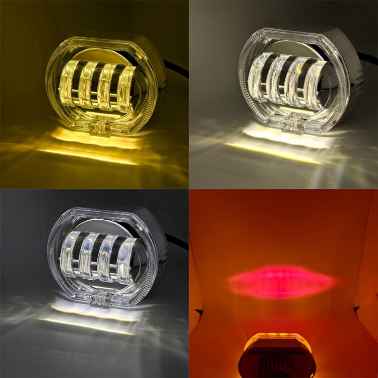Motorcycle Electric Vehicle General Modification LED Headlight 4 Beads Double Lens Lamps, Style: Blue Aperture+Red Devil Eye - Headlights by PMC TechLife | Online Shopping South Africa | PMC TechLife | Buy Now Pay Later Mobicred