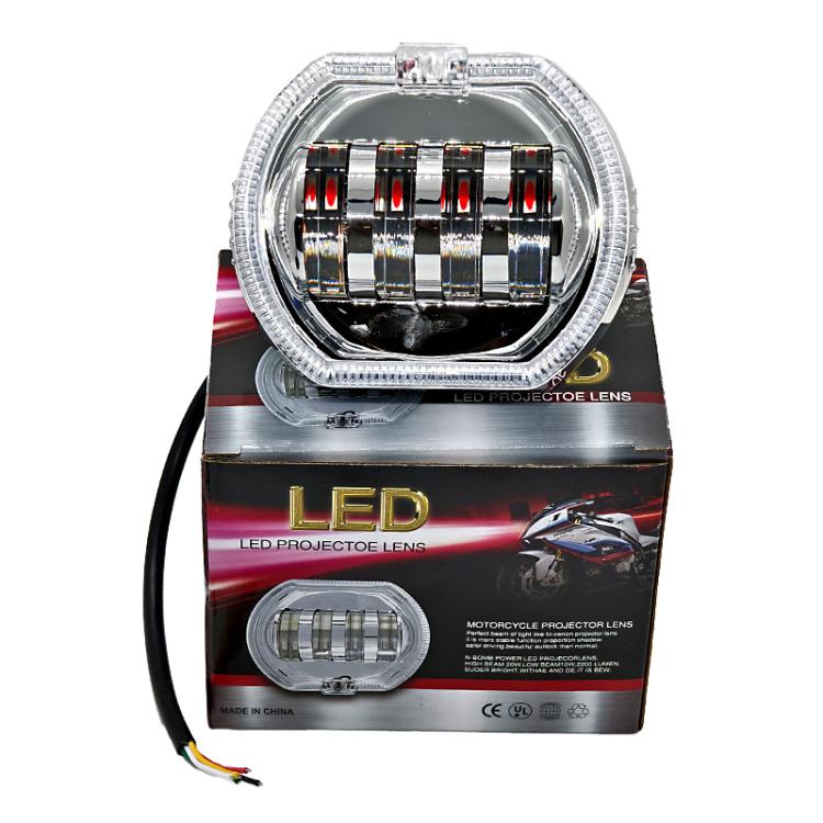 Motorcycle Electric Vehicle General Modification LED Headlight 4 Beads Double Lens Lamps, Style: Green Aperture+Red Devil Eye - Headlights by PMC TechLife | Online Shopping South Africa | PMC TechLife | Buy Now Pay Later Mobicred