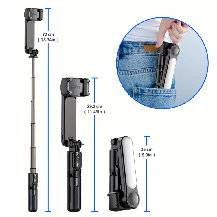 L09 Mini Handheld Folding Anti-shake Stabilizer Bluetooth Beauty Fill Light Selfie Stick(Black) - Selfie Sticks by PMC TechLife | Online Shopping South Africa | PMC TechLife | Buy Now Pay Later Mobicred