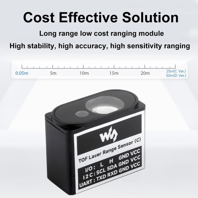 Waveshare TOF Time of Flight Laser Range Sensor, UART / I2C / IO Communication, Range: 50m - free shipping - PMC TechLife - Order now!