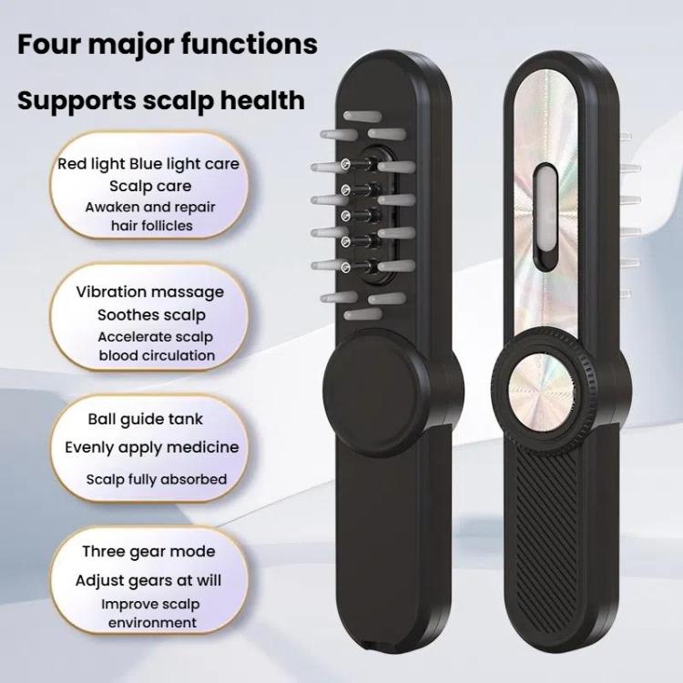 Hair Oil Applicator Roller Ball Red / Blue Light Electric Massage Comb Hair Regrowth Conductive Comb(Black) - free shipping - PMC TechLife - Order now!