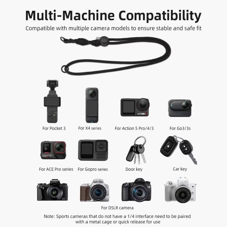 BRDRC Sport Camera Lanyard With 1/4 Inch Screw Anti-Lost Crossbody Lanyard(Black Rope Gray Knot) - Camera Strap by BRDRC | Online Shopping South Africa | PMc TechLife | Buy Now Pay Later Mobicred