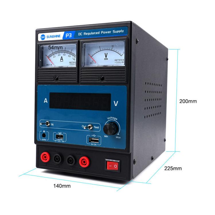 SUNSHINE P3 DC Regulated Power Supply 5V/8.4V/15V Switching Mobile Phone Repair Regulated Power Supply Meter(EU Plug 220V) - free shipping - PMC TechLife - Order now!