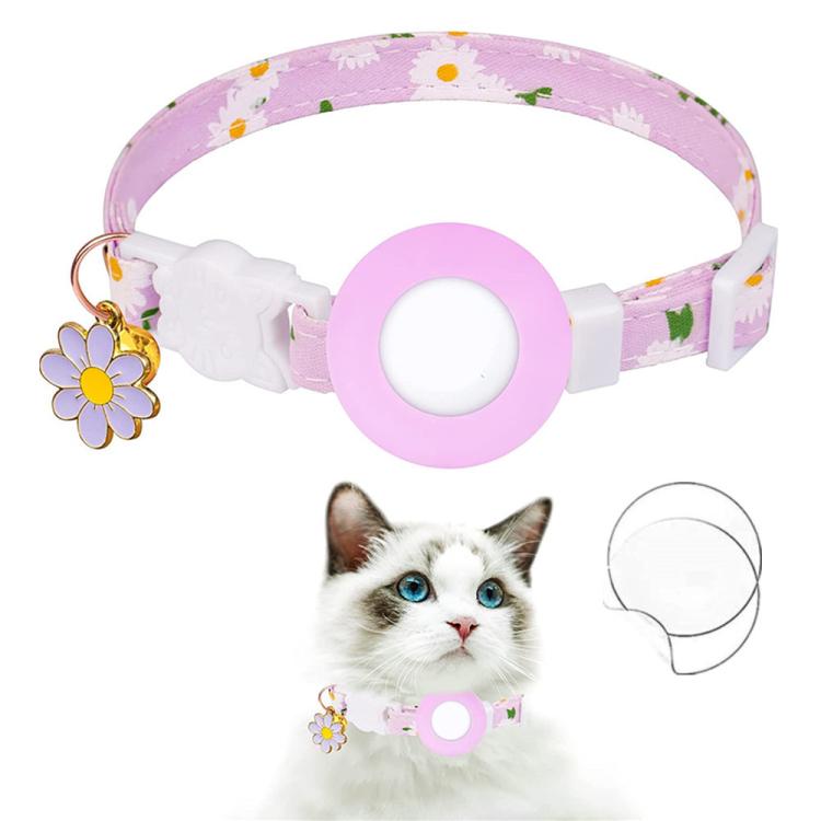 For AirTag Tracker Silicone Cover Small Daisy Pet Collar Dog Collar With Bell And Front Back Film(Purple) - Pet Series by PMC TechLife | Online Shopping South Africa | PMC TechLife | Buy Now Pay Later Mobicred
