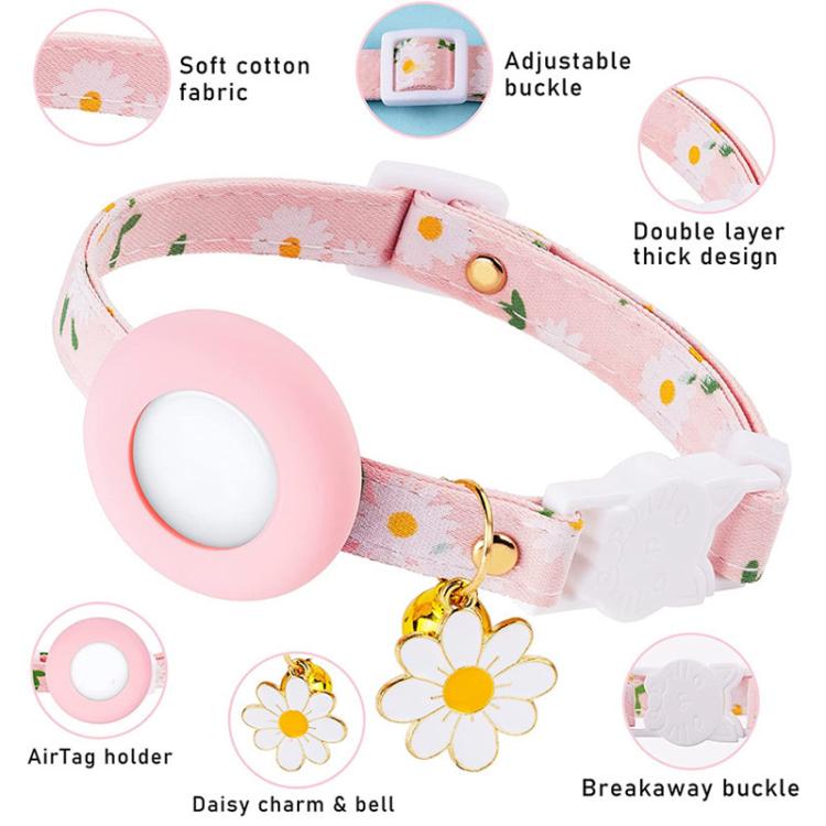 For AirTag Tracker Silicone Cover Small Daisy Pet Collar Dog Collar With Bell And Front Back Film(Luminous Green) - Pet Series by PMC TechLife | Online Shopping South Africa | PMC TechLife | Buy Now Pay Later Mobicred