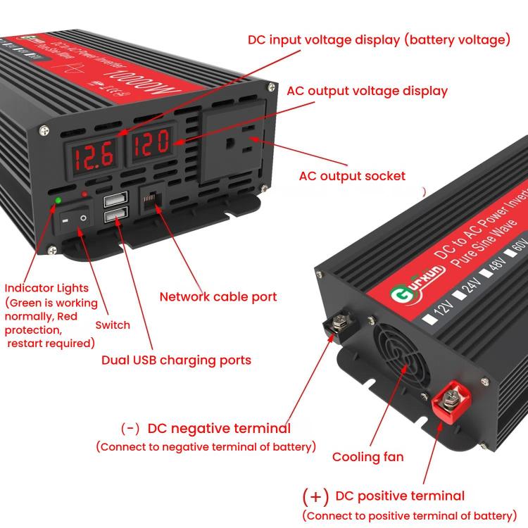 Gurxun 1500W Dual USB Fast Charger Dual Digital Display Pure Sine Wave Inverter, Spec: Brazil Plug 12V To 110V - free shipping - PMC TechLife - Order now!