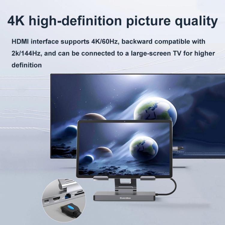 Blueendless 4K/60Hz Multifunctional Docking Station Tablet Holder, Spec: 10-in-1 Rotating - free shipping - PMC TechLife - Order now!