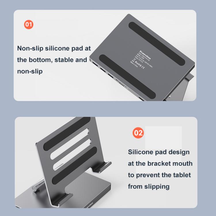 Blueendless 4K/60Hz Multifunctional Docking Station Tablet Holder, Spec: 10-in-1 Ethernet Port Rotating - free shipping - PMC TechLife - Order now!