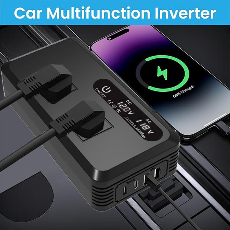 Gurxun Dual Digital Display Car Inverter With 2 USB+2 Type-C Ports Universal Plug 110V - free shipping - PMc TechLife - Order now!
