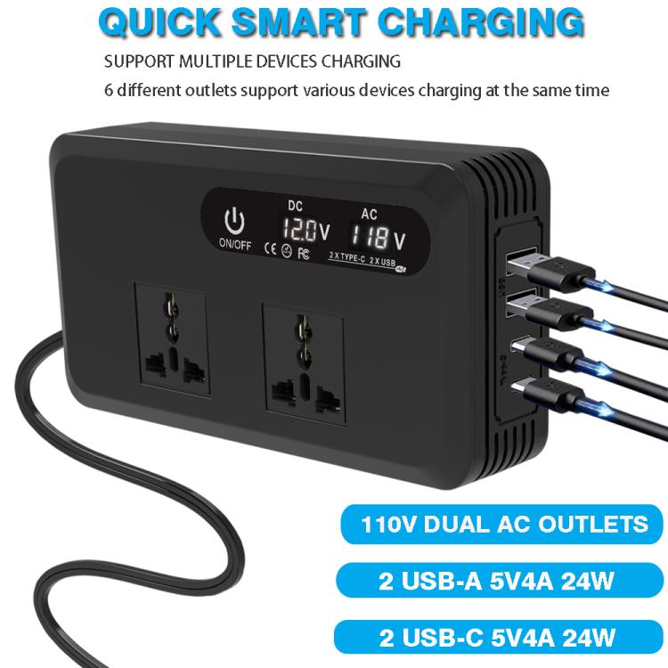 Gurxun Dual Digital Display Car Inverter With 2 USB+2 Type-C Ports Brazil Plug 110V - Modified Square Wave by Gurxun | Online Shopping South Africa | PMc TechLife | Buy Now Pay Later Mobicred