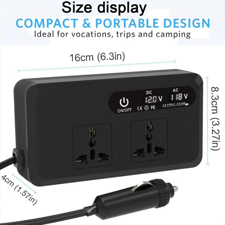 Gurxun Dual Digital Display Car Inverter With 2 USB+2 Type-C Ports Brazil Plug 220V - free shipping - PMc TechLife - Order now!