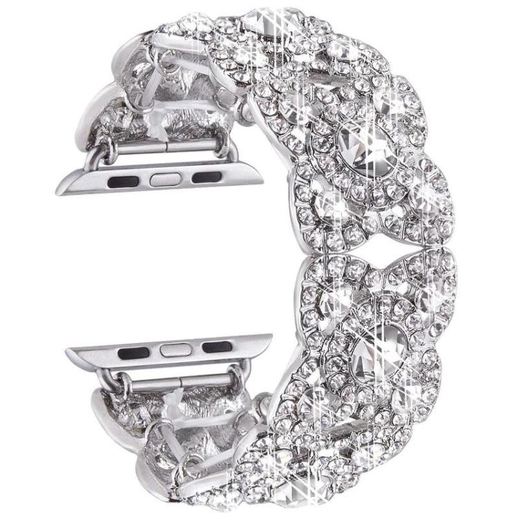 Petaled Metal Diamond Wristband Strap For Apple Watch Series 9 / 8 / 7 / 6 / SE / 5 / 4 / 3, Color: 1215 Silver(38/40/41mm) - free shipping - PMC TechLife - Order now!