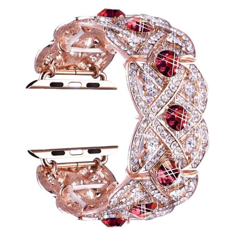Petaled Metal Diamond Wristband Strap For Apple Watch Series 9 / 8 / 7 / 6 / SE / 5 / 4 / 3, Color: 1202 Rose Gold Red(42/44/45/49mm) - free shipping - PMC TechLife - Order now!