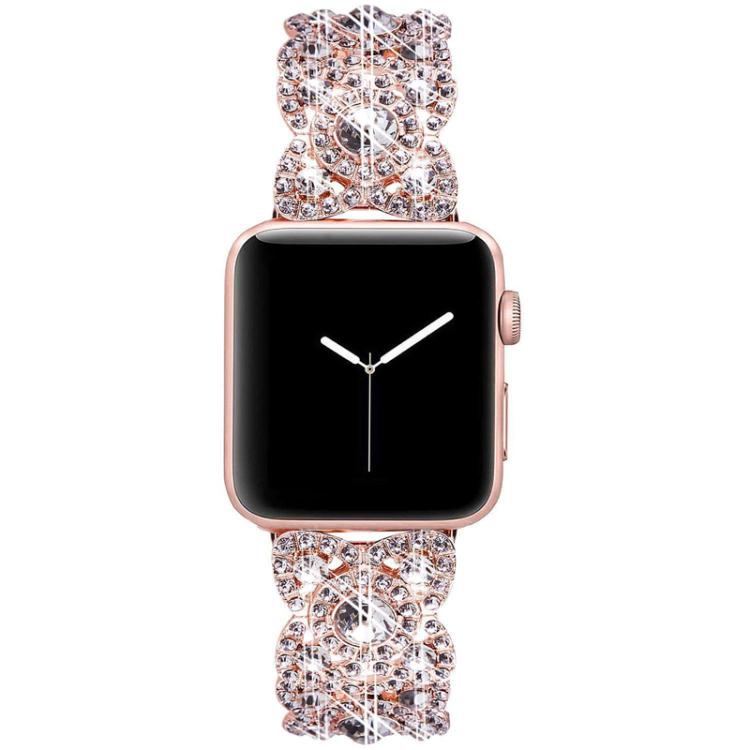 Petaled Metal Diamond Wristband Strap For Apple Watch Series 9 / 8 / 7 / 6 / SE / 5 / 4 / 3, Color: 1202 Rose Gold Red(42/44/45/49mm) - free shipping - PMC TechLife - Order now!