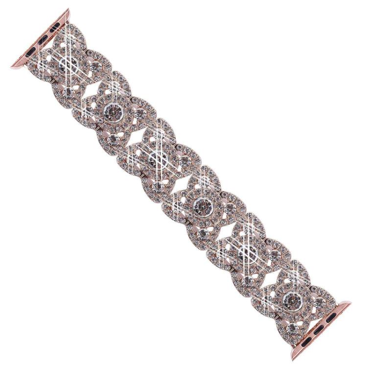 Petaled Metal Diamond Wristband Strap For Apple Watch Series 9 / 8 / 7 / 6 / SE / 5 / 4 / 3, Color: 1202 Rose Gold Red(38/40/41mm) - free shipping - PMC TechLife - Order now!