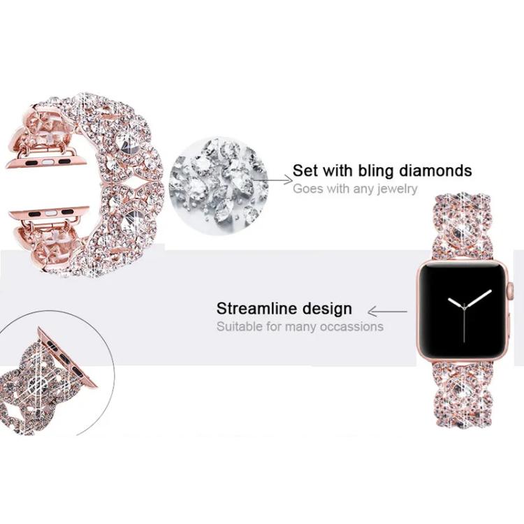 Petaled Metal Diamond Wristband Strap For Apple Watch Series 9 / 8 / 7 / 6 / SE / 5 / 4 / 3, Color: 1202 Rose Gold Red(38/40/41mm) - free shipping - PMC TechLife - Order now!