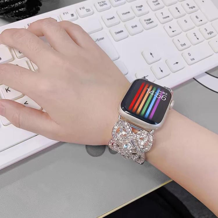 Petaled Metal Diamond Wristband Strap For Apple Watch Series 9 / 8 / 7 / 6 / SE / 5 / 4 / 3, Color: 1215 Gold(42/44/45/49mm) - free shipping - PMC TechLife - Order now!