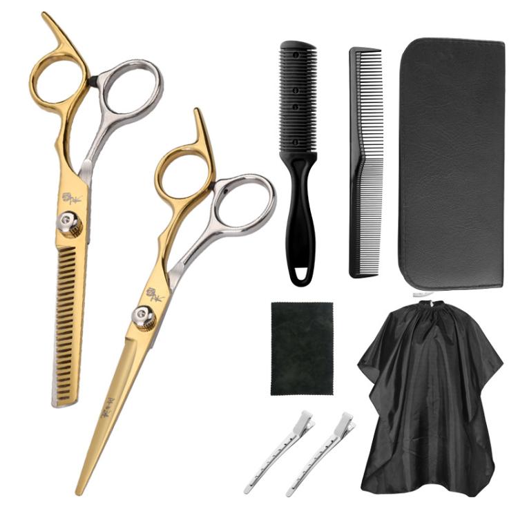 Stainless Steel Haircutting Scissors Set Hair Cutting Tools, Spec: 9-in-1 Half-gold - free shipping - PMC TechLife - Order now!
