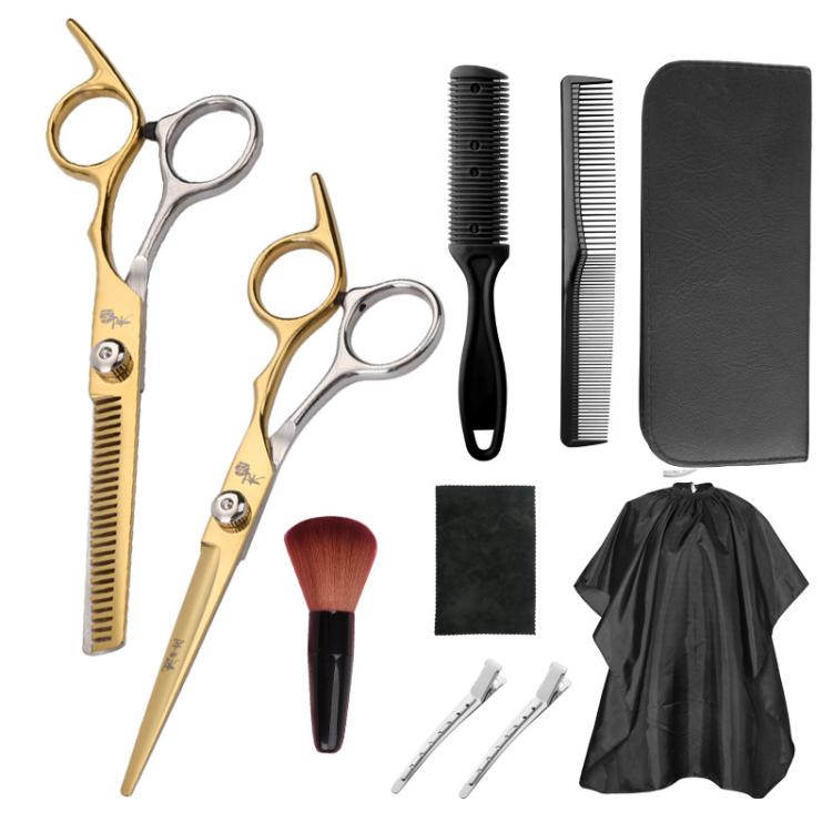 Stainless Steel Haircutting Scissors Set Hair Cutting Tools, Spec: 10-in-1 Half-gold - free shipping - PMC TechLife - Order now!