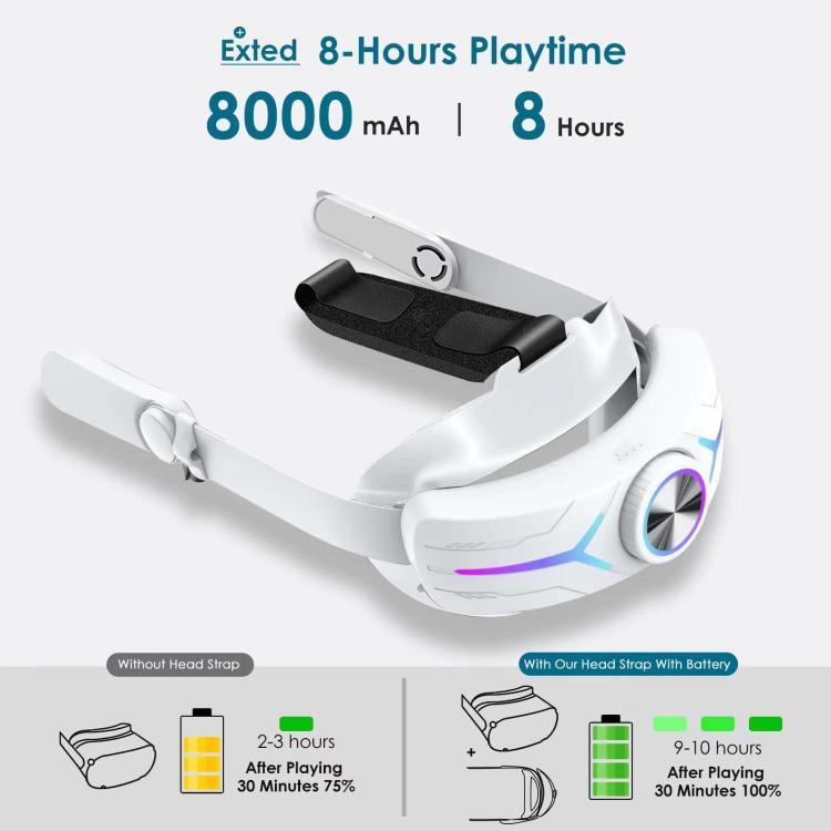 For Meta Quest 2 VR RGB Head Strap Adjustable Headband Built-in 8000 mAh Battery(Gaming Black) - free shipping - PMc TechLife - Order now!