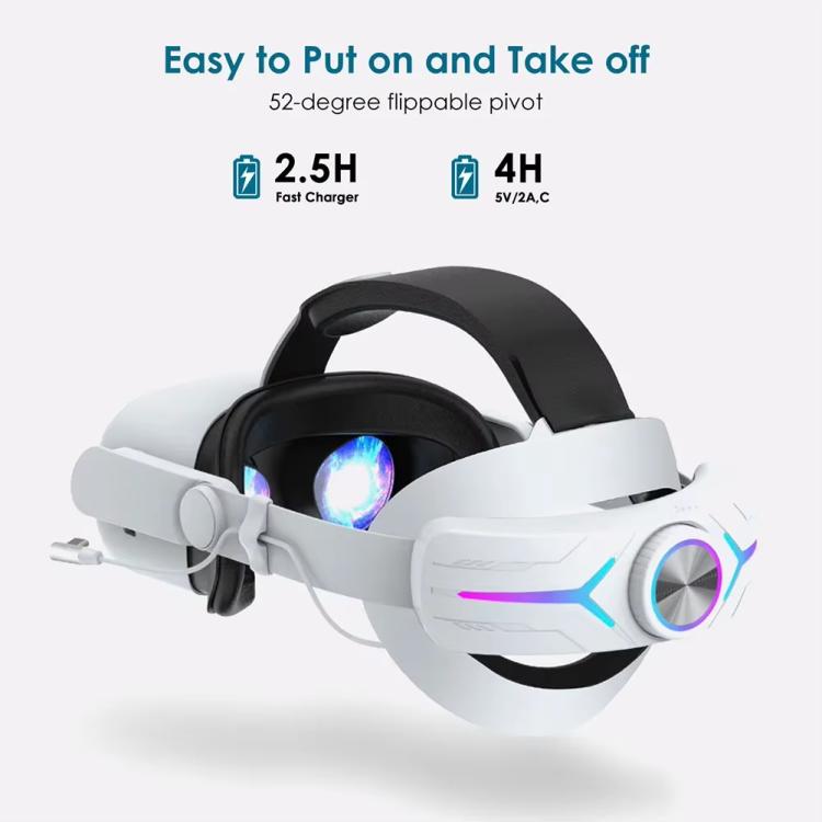 For Meta Quest 2 VR RGB Head Strap Adjustable Headband Built-in 8000 mAh Battery(Gaming Black) - free shipping - PMc TechLife - Order now!